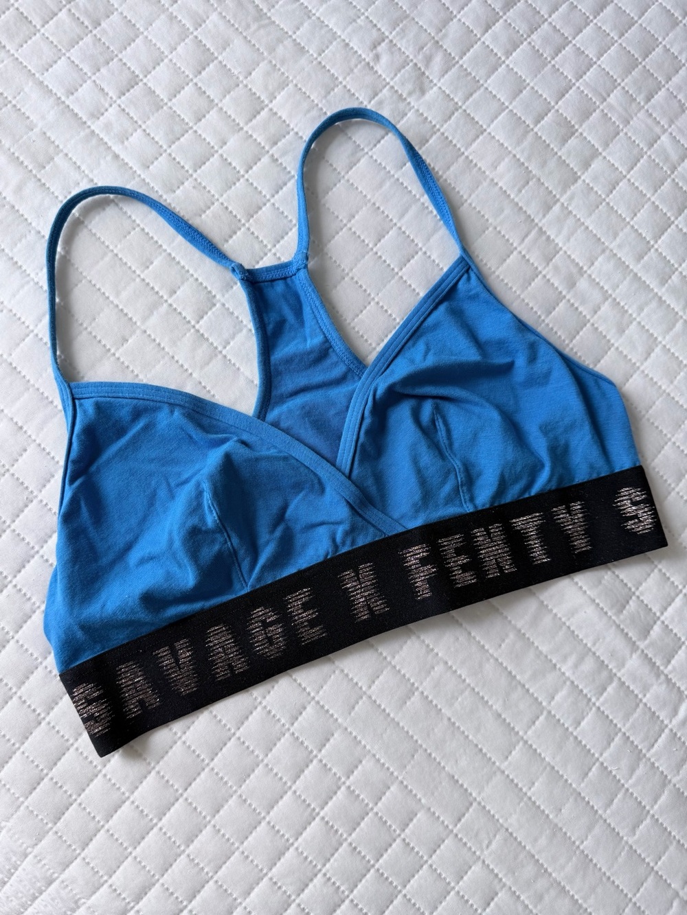 Savage X Fenty Bright Blue Wireless Bralette with Black Logo Band